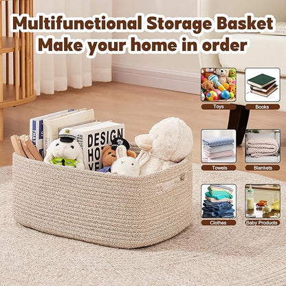 OIAHOMY Storage Basket for Shelves, Closet Cube Storage Bins Baskets for Clothes Blanket Towels, Baby Nursery, Toy Baskets Box, Woven Rope Basket, 15.75 * 11.81 * 7.09 IN, 2 Packs Brown