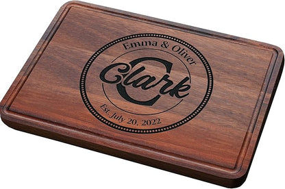 Personalized Wooden Cutting Board, Best Anniversary for Couple, Personalized Name Gift for House warming, Wedding, Newly Married, Engagement, Christmas, Custom Engraved Charcuterie Board Gifts