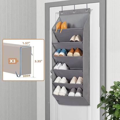 STORAGE MANIAC 2 Pack Over Door Shoe Organizers 6-Tier Large Pockets Hanging Organizers Shoes Rack Doors Closet Shoe Organizer Wall, Dorm & Narrow Doors Storage Shoe Holder Over Door Organizer Grey