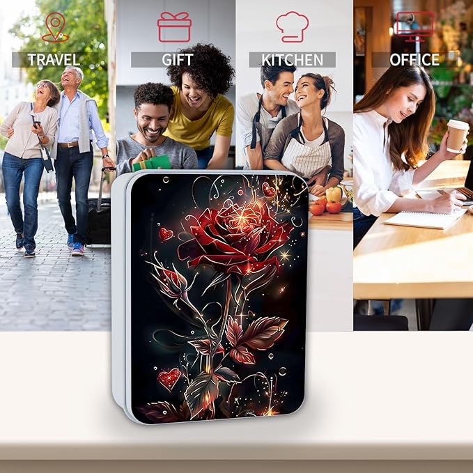Metal Tin Box Sturdy Metal Storage Box with Lid, Large Container Holder for TCG Cards,Car Keys,Cookies,Tin Containers for Gift,5.0x3.7x1.6 Inch,Exquisite Pattern Design(Darkness Roses)