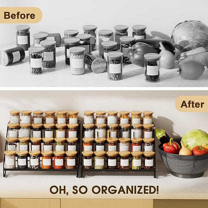 Jolitac 4-Tier Spice Rack Organizer, Depth Adjustable Step Shelf, Metal Spice Rack Perfect for Cabinet, Countertop & Pantry Storage | Enhances Kitchen Visibility and Organization | 2 Pack