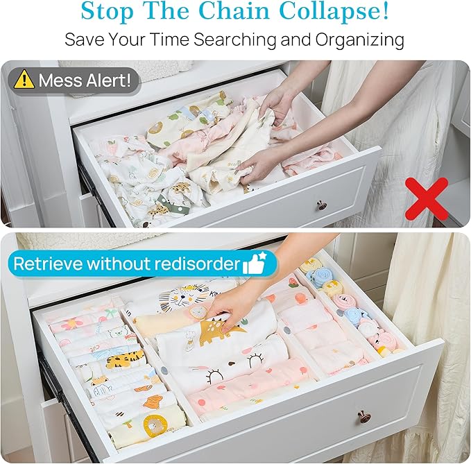 Vtopmart 12 Pack Drawer Dividers for Clothes, 4" High 11.3"-17" Adjustable Expandable Dresser Drawer Organizer, Plastic Drawers Separator for Dresser, Baby Clothes, Underwear, Kitchen & Office Storage