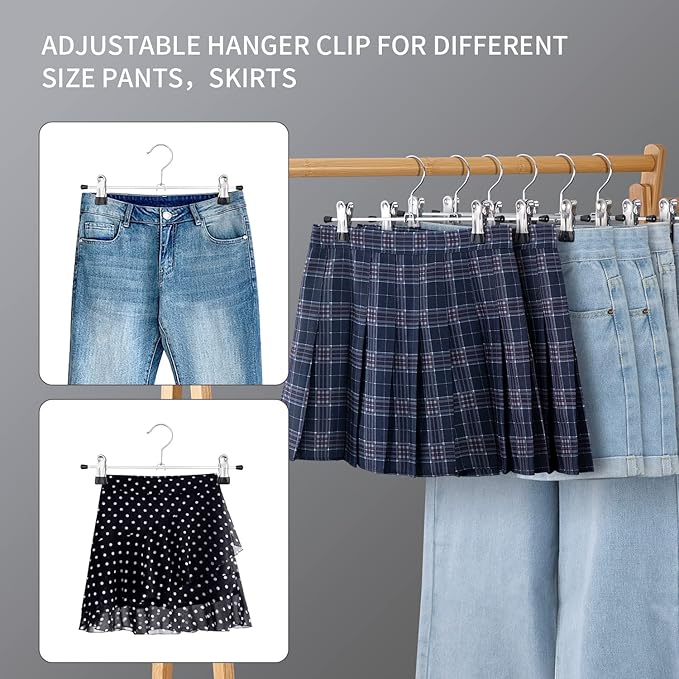 Cimlord 50 Pack Pants Hangers with Clips Skirt Hangers for Women Shorts hangers Heavy Duty Metal Clothes Hanger for Closet Space Saving Non Slip Trousers Hanger Jeans Hanger for Men,Black,12 Inch