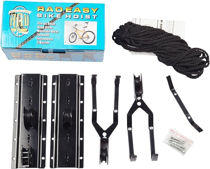 Bike Hanger - Overhead Hoist Pulley System with 100lb Capacity for Bicycles or Ladders - Secure Garage Ceiling Storage by Rad Sportz