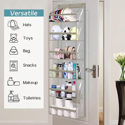 AOODA Clear Over the Door Hat Racks for Baseball Caps, Large Holds up to 72 Caps Hat Storage Organizer for Closet Wall, Deep Pockets Hanging Snapback Holder Shelves with 3 Hooks, Grey