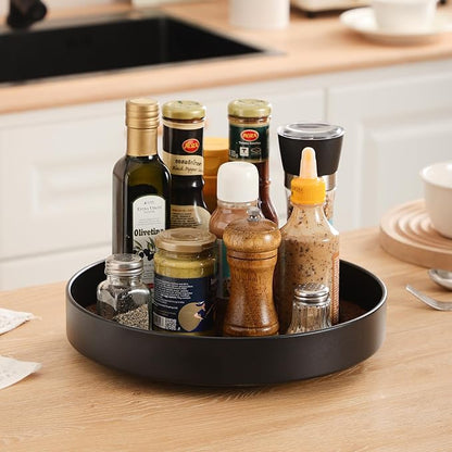 Non-Slip Rotating Lazy Susan Turntable, 360-Degree Swivel, Black with Textured Surface (Black, 10inches+12inches)