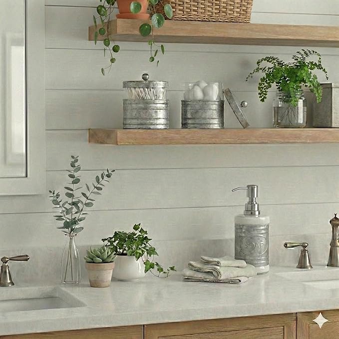 Autumn Alley Galvanized Bathroom Apothecary Jars Set, Farmhouse Bathroom Jars Qtip Holder Glass Dispenser- Rustic Vanity Organizer with Lids for Cotton Balls, Swabs, Rounds, Bath Salts 2-Glass Jars