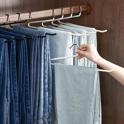 SHIMOYAMA Open Ended Pants Hangers, 5 Pack, Single Rod Trouser/Slack Hangers, Semi-Open Space-Saving Pant Hanger for Jeans, White