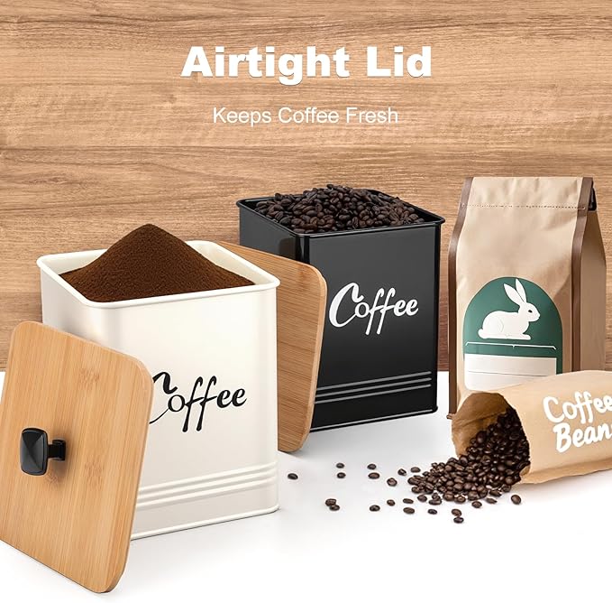 Airtight Coffee Canister-Coffee Container, Airtight 40 oz Large Iron Black Storage Container for Coffee Grounds, Beans, Pods & More,Coffee Bar Accessories & Gifts