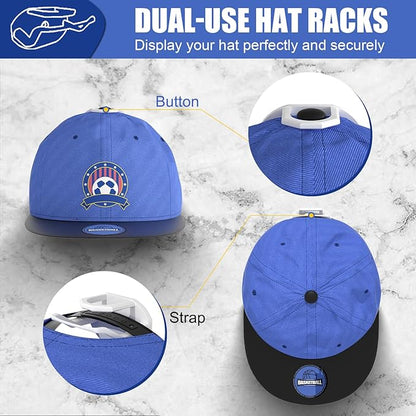 Niunuerga 24 Pack Adhesive Hat Hooks for Wall, Strong Hat Rack for Baseball Caps, Hat Organizer Display for Home Decor, Hat Hold Hanger for Wall, Door, Closet, No Drilling (White)