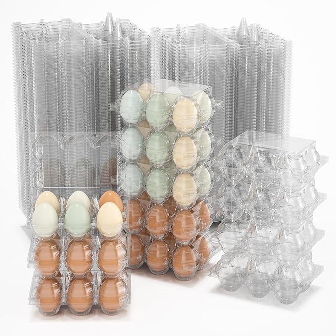 100PCS Egg Cartons Cheap Bulk, Large Egg Cartons Plastic 6 Count, Half Dozen Reusable Egg Container Holder for Storing, Sharing, Selling, Clear Egg Cartons for Home Ranch Farm Market-2x3 Grids