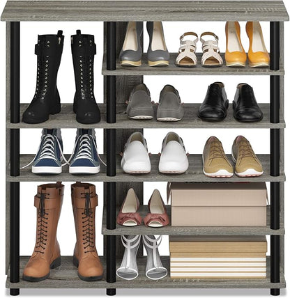 Furinno Turn-N-Tube Multi Storage Shoe Rack, 35.2"W 6-Tier, French Oak Grey/Black
