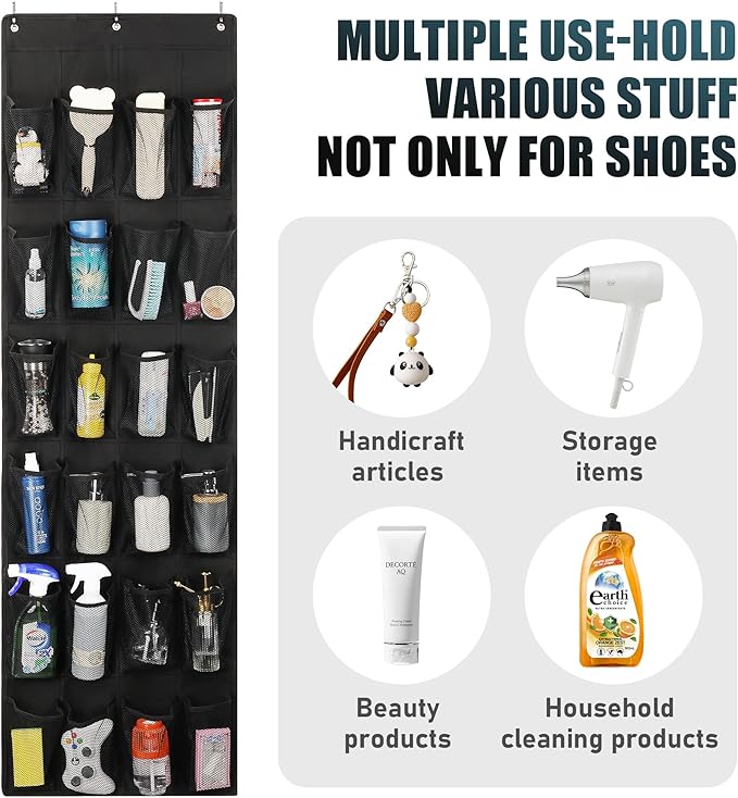 24 Large Pockets Upgraded Over the Door Shoe Organizer, Enhanced Hanging Solution Holder Closets, Shoe Cabinets for Everyone