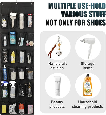 24 Large Pockets Upgraded Over the Door Shoe Organizer, Enhanced Hanging Solution Holder Closets, Shoe Cabinets for Everyone