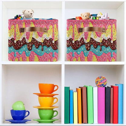 Ice Cream Rectangular Storage Basket Organizer Bin Shelf Baskets For Clothes Gifts For Home Office Dorm