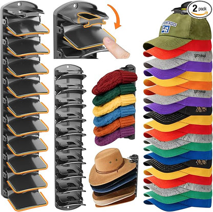 Spring Clip Hat Organizer Hold Storage 40 Caps for Baseball Caps（2-Pack） Wall Mount Closet & Door Hat Rack Holder Hanging Closet Install with Strong Adhesive or Screws.