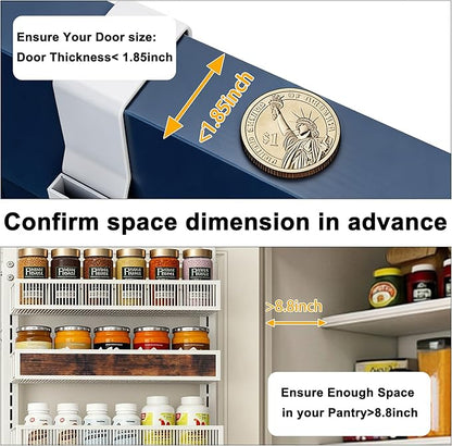 8 Tier Pantry Door Organizer Spice Rack, 2-IN-1 Wall Mount or Hanging Over Door Seasoning Organizer with Adjustable Baskets, Heavy Duty Behind Door Storage Shelves for Pantry, Cabinet and Kitchen