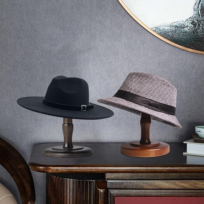CHADWICK Vintage Style Hat Rack Stand, Rustic Brown Hat Display Stand Wood, Hat Rack Tabletop Cap Organizer and Display Rack, Wig Holder Cowboy Hat Rack Hat Organizer for Closet, Home Decor