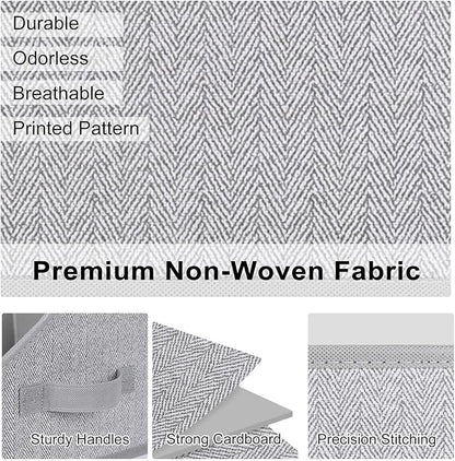 WUIKE 3 Pack Large Closet Storage Bins, Fabric Trapezoid Storage Baskets for Organizing Clothes, Sheets, Blankets, Decorative Storage Bins, Herringbone Gray, Large
