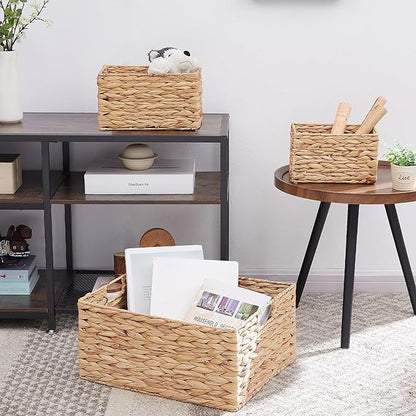 Vagusicc Wicker Basket, 3-Pack Water Hyacinth Wicker Storage Basket with Handles, Storage Baskets for Organizing, Large Hyacinth Storage Baskets for Shelves with Liner (Water Hyacinth Baskets Set)
