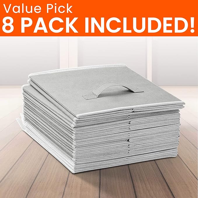 Criusia Storage Cubes - 11 Inch Heavy Duty Fabric Closet Bins for Shelves, Cube Organizer - 8 Pack Collapsible Decorative Storage Bins Baskets for Organizing Clothes Blankets Toys (Grey)