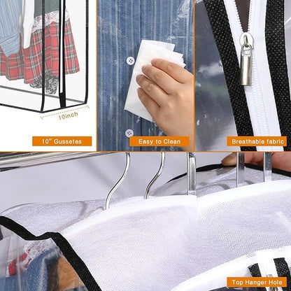Windyun 8 Pcs 10" Clear Gusseted Garment Bags for Hanging Clothes 40" Transparent Dress Bags with Full Zipper Garment Covers for Closet Storage Coats Jackets Shirts Suits, Plastic