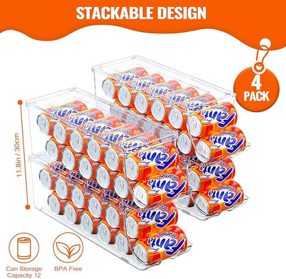 SCAVATA 4 Pack Soda Can Organizer & Skinny Can Organizer for Refrigerator