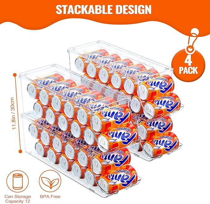 SCAVATA 4 Pack Soda Can Organizer & 2 Pack Skinny Can Organizer for Refrigerator