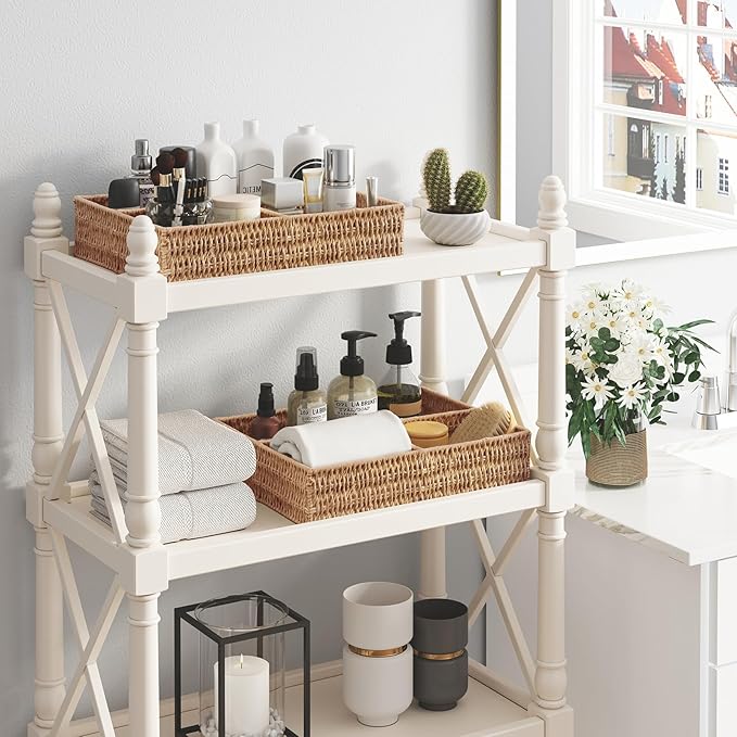 Vagusicc Wicker Divided Storage Basket, Wicker Baskets, Basket for Shelves Drawer Organizing, 3 Section Rectangular Woven Storage Baskets, 2-Pack, Natural