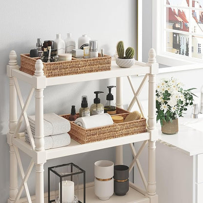 Vagusicc Wicker Divided Storage Basket, Wicker Baskets, Basket for Shelves Drawer Organizing, 3 Section Rectangular Woven Storage Baskets, 2-Pack, Natural