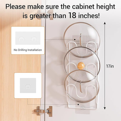 2 Pack Pot Lid Organizer Rack for Cabinet Door/Wall, 6-Tier Pot Lid Holders inside Cabinet Door, No Drilling Adhesive Wall/Door Mounted Rustproof Pots and Pans Lid Organizers for Kitchen Storage White