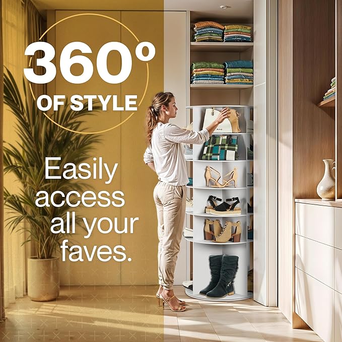 LOFT + IVY 7 Tier Rotating Shoe Rack Tower – 360° Spinning Storage Organizer, Modern Round Shoe Carousel for Closet, Entryway, Bedroom – Space Saving Rotating Lazy Susan Storage Tower