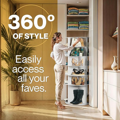 LOFT + IVY 7 Tier Rotating Shoe Rack Tower – 360° Spinning Storage Organizer, Modern Round Shoe Carousel for Closet, Entryway, Bedroom – Space Saving Rotating Lazy Susan Storage Tower