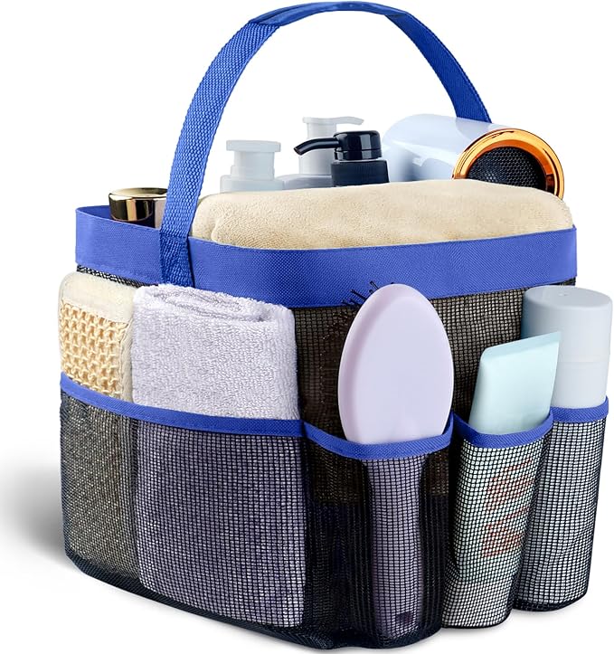 Attmu Mesh Shower Caddy Portable for College Dorm Room Camping Essentials, Shower Caddy Dorm with 9-Pockets, Large Capacity Hanging Basket Bathroom Bag for Toiletry, Swimming, Gym, Camp, Beach