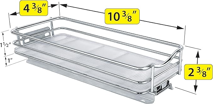 LYNK PROFESSIONAL® Pull Out Spice Organization for Cabinets - 4-3/8 inch Wide – Spice Rack for Inside Cabinets, Slide Out Spice Rack Organizer for cabinet – Pull Out Spice Rack, Sliding 1 Tier Chrome