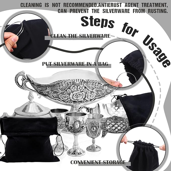 Fumete 8 Pcs Silver Storage Bags Anti Tarnish Storage Bags 18" x 18" 9" x 11.8" Silver Protector for Jewelry Silverware Protection Resistant Tarnish for Silverware Flatware(Black)