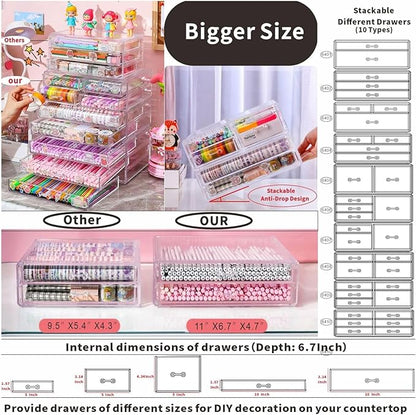 Cq acrylic 1 Pack Clear Acrylic Drawer Organizer Countertop,Stackable 3 Drawers Makeup Storage,Cute Cube Make Up Organizer for Dresser Hair Clip,Beauty Product Desk and Bathroom Organizers and Storage