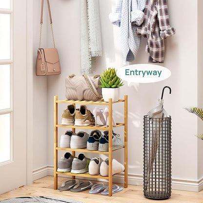 viewcare Small Shoe Rack, 4-Tier Rack for Entryway, Bamboo Wood Shoe Shelf for Closet & Hallway, Long 17 in | Beautiful | Functional | Sturdy | Durable