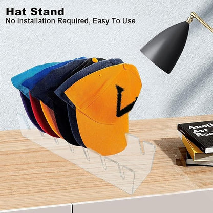 Hat Organizer for Baseball Caps 2 Pack Hat Organizer Shelf Acrylic Hat Stand for Baseball Caps Hat Racks for 14 Baseball Caps for Bedroom, Closet, Dresser (Clear)