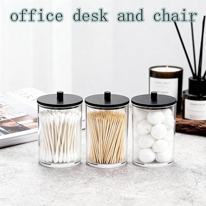3 Pack Qtip Holder Dispenser for Cotton Swabs, Balls, Pads,Floss Picks- Bathroom Small Clear Plastic Canister Apothecary Jar Set Essentials Accessories Decor,Vanity Storage Organizer