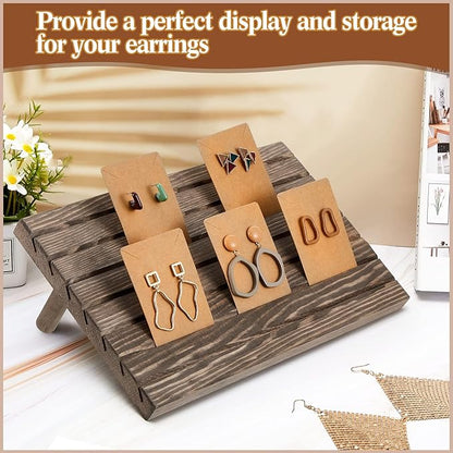 Marsui 62 Pcs Wood Earring Display Stand Earring Card Display 2 Sets of Holder with Cards Jewelry Stands for Selling