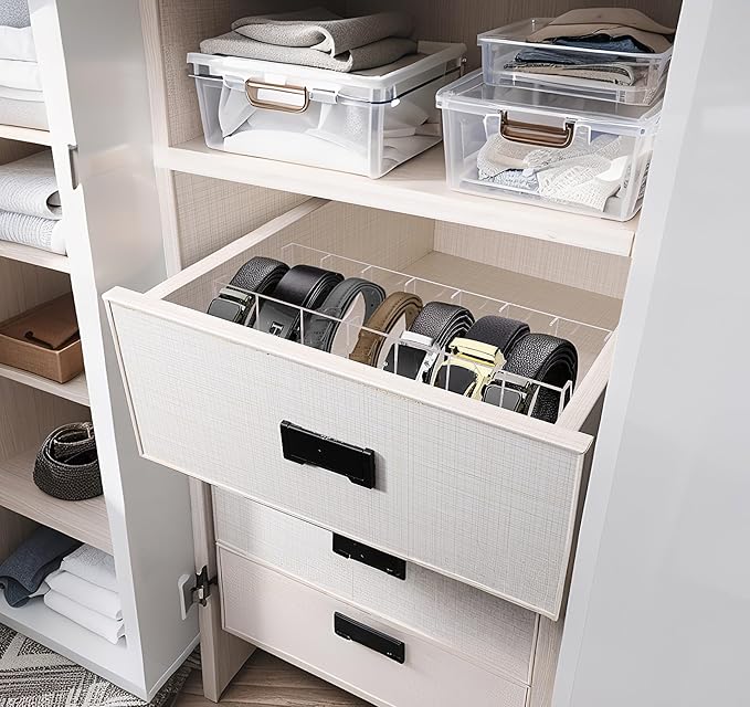 Belt Organizer, Belt Storage Box with 7 Compartments, Acrylic Belt Storage Holder for The Closet, Clear Belt Display Case for Closet Tie,Bow Tie and Watch Jewelry