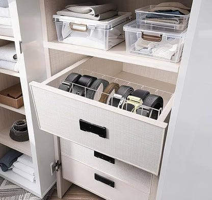 Belt Organizer, Belt Storage Box with 7 Compartments, Acrylic Belt Storage Holder for The Closet, Clear Belt Display Case for Closet Tie,Bow Tie and Watch Jewelry