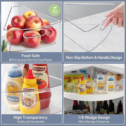Leeden Lazy Susan Organizer for 28" Diameter Corner Lazy Susan, Plastic Kitchen Cabinet Storage Bins with Handle, 8 Packs, 1/8 Wedge - Food Safe, BPA Free