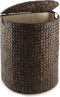 Casafield Half Moon Laundry Hamper with Lid and Removable Liner Bag - Espresso Dark Brown, Woven Water Hyacinth Laundry Basket for Clothes and Towels