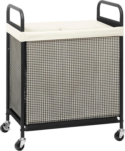 STORAGE MANIAC Rolling Laundry Hamper with Wheels 2-Section Laundry Sorter Rolling Laundrys Basket on Wheels with Removable Bag Clothes Hamper Laundrys Organizer Cart Bathroom Bedroom 100L Beige