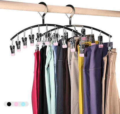 Legging Organizer for Closet,2 Pack Drying Rack with 20 Clips,Metal Yoga Pants Hangers,Windproof Clothes Hangers for Socks,Bras,Baby Clothes,Underwear-Space Saving,Indoor Outdoor Use (Pink)