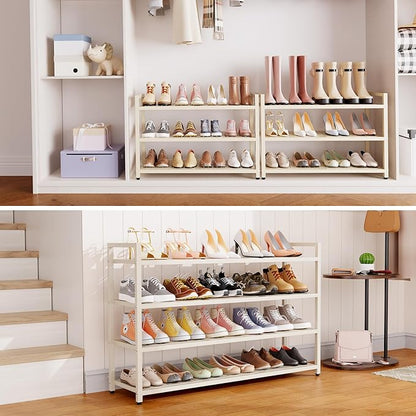 4-Tier Shoe Rack, Large Capacity Metal Free Standing Shoes Rack, Sturdy and Durable Shoe Organizer, Shoe Shelf for Closet, Entryway, Bedroom, for 24-28 Pairs, 42.1" W x 9.8" D x 27.6" H, White