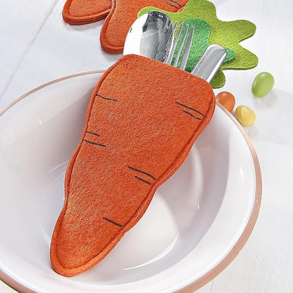 Easter Utensil Cutlery Holders, Easter Carrot Shape Silverware Tableware Utensil Holder, Easter Felt Cutlery Holder Pouch Bags, Reusable Utensil Sleeve for Knife Forks, Easter Table Decoration