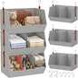 3-Tier Hanging Closet Organizer, Extra Large Fabric Closet Shelves with Zipper, Foldable Closet Storage Organizer for Clothes, Handbags, Socks, Underwear, Dorm Room and RV,Grey- 1 Pack